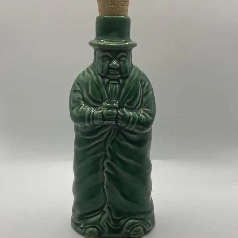 Vintage green glazed figural bottle decanter Made In England