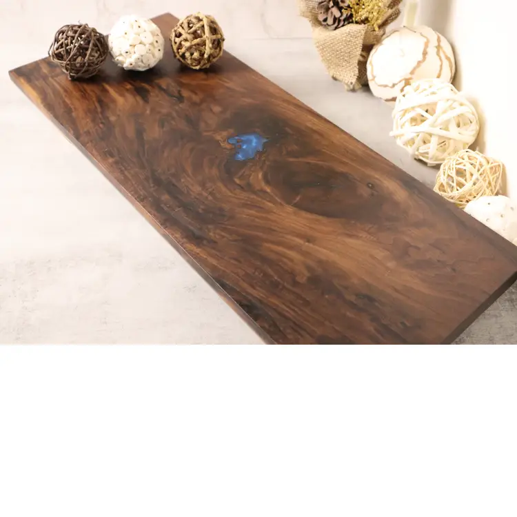 Walnut Serving Board with Sliding Dovetail Feet and Cobalt Blue Accents