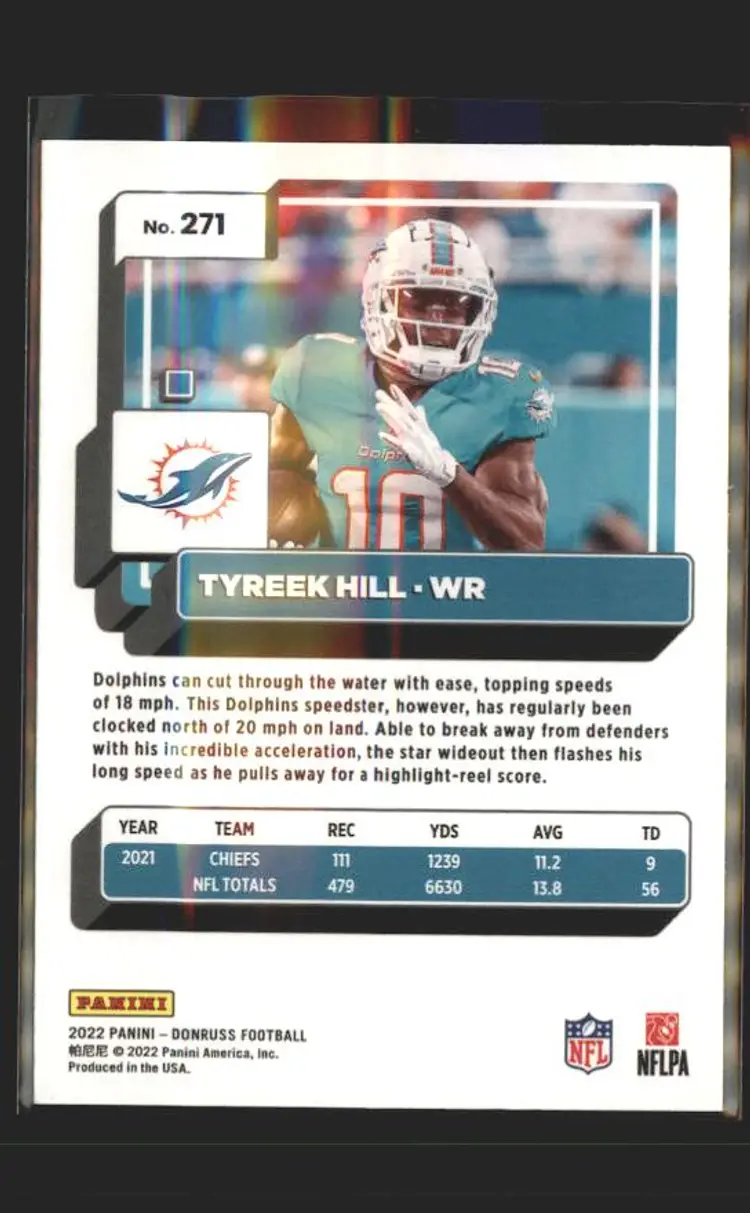 2022 Donruss #271 Tyreek Hill Blue Press Proof - (139) - Miami Dolphins