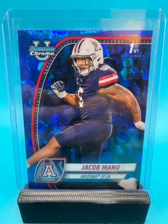 Jacob Manu 1st Bowman Chrome U Sapphire Arizona Wildcats