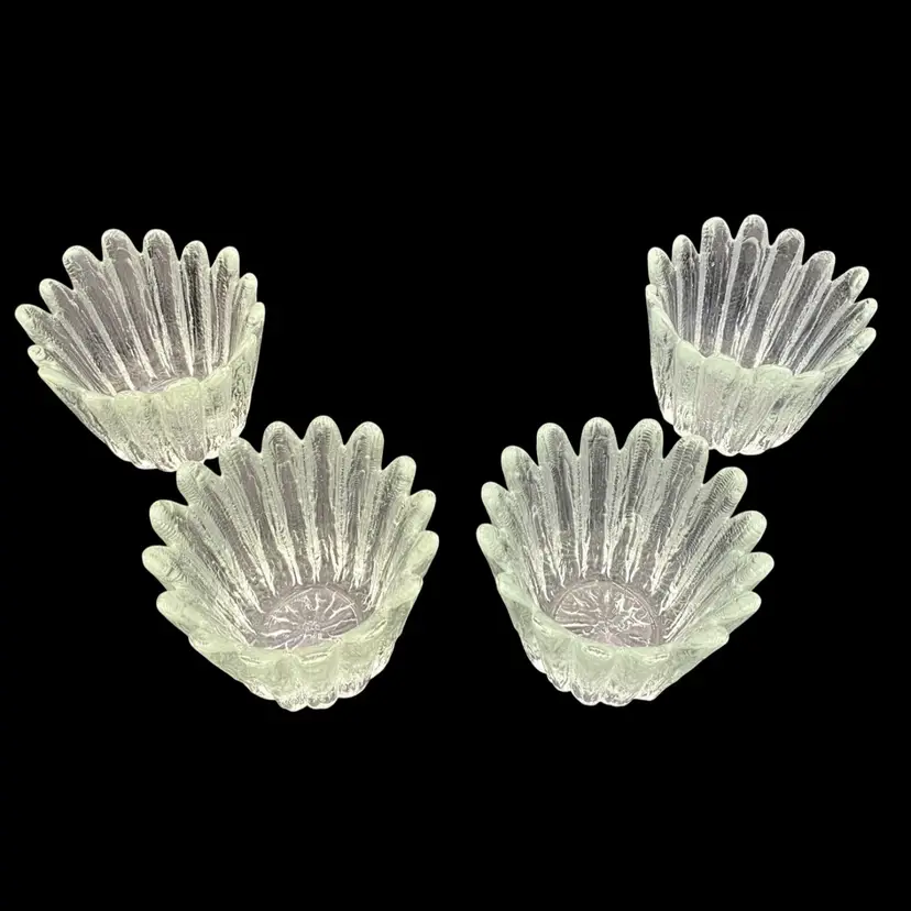 4 Vintage Scandinavian Flower Petal Candle/Votive Holders, Thick Textured Glass