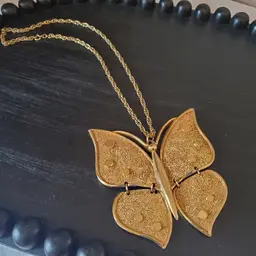 Large Articulated Gold Tone Butterfly Necklace 1960's Jewelry