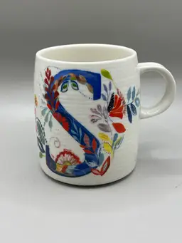 Anthropologie Starla Halfmann Designer Floral Monogram “S” Coffee Cup Mug