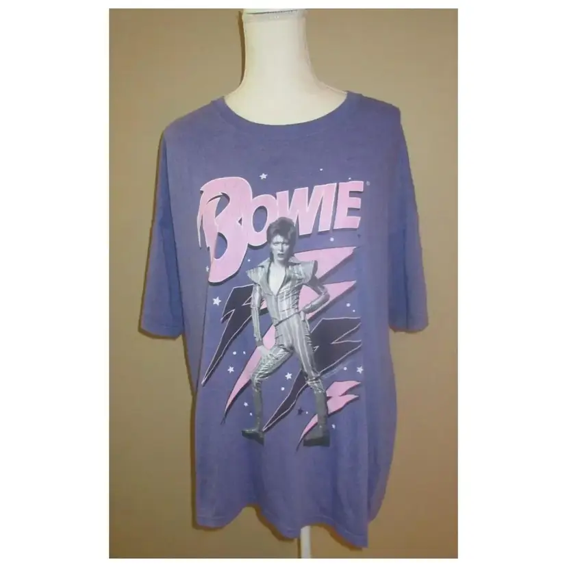 David Bowie Purple Graphic T-Shirt Men's XL Cotton/Poly BOWIE Made in Mexico