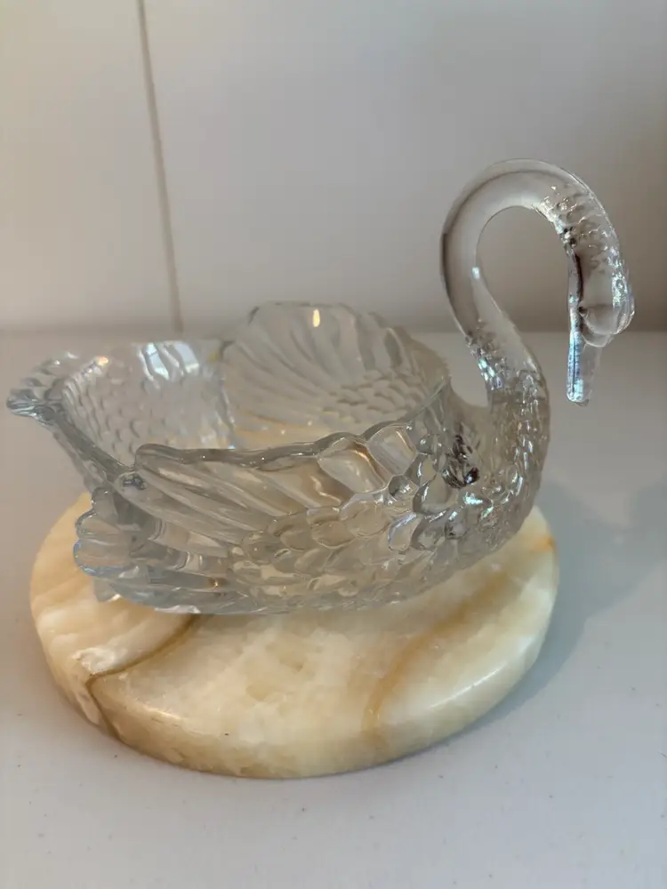 Vintage Pressed Clear Glass Swan Candy Dish/Bowl