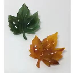 Vintage Avon Dew Touch Maple Leaf Rhinestone Pins Brooches Green & Glowy Butterscotch 1985