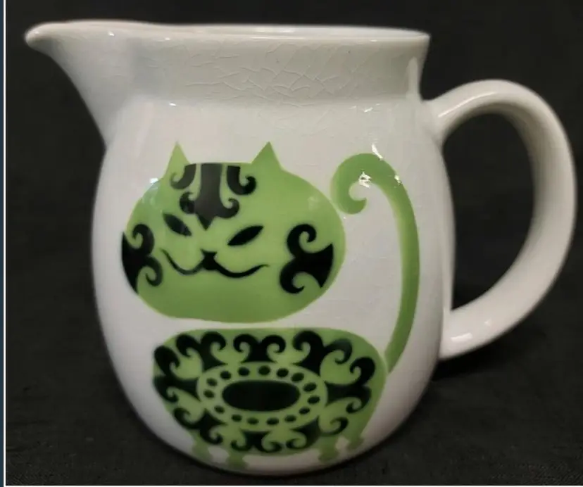 Vintage Arabia Cat Pitcher Made In Finland Glazed Pottery By Kaj Franck
