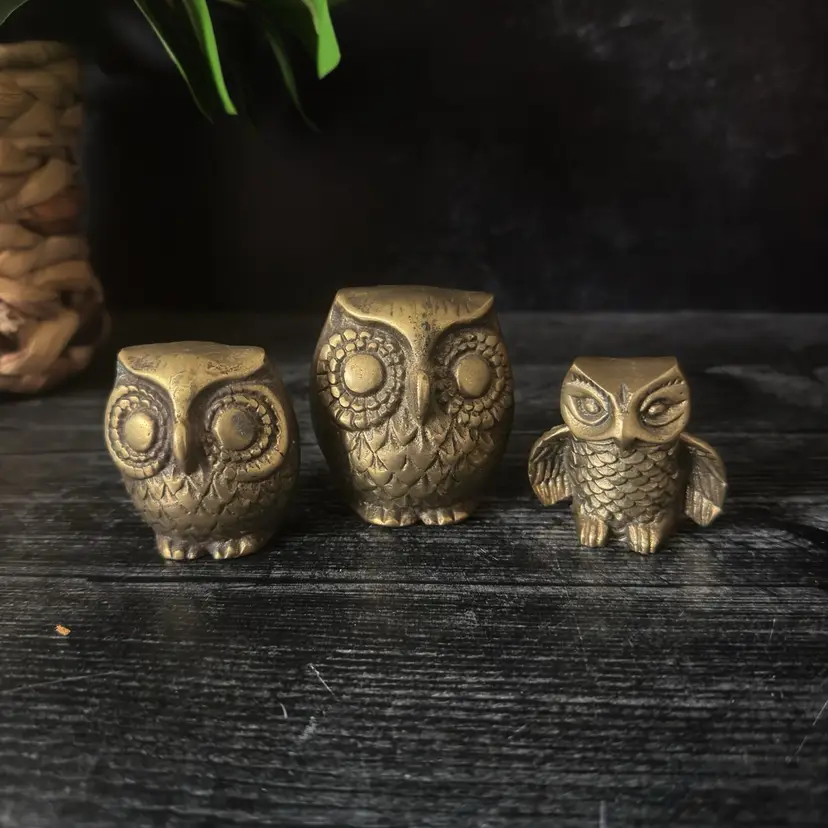 Vintage Brass Owl Figurines Set - Mid Century 1970s - Set of 3 - GATCO Taiwan
