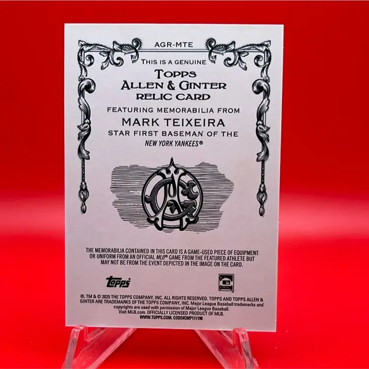Mark Teixeita 2025 Topps Allen & Ginter Full Size Relic New York Yankees