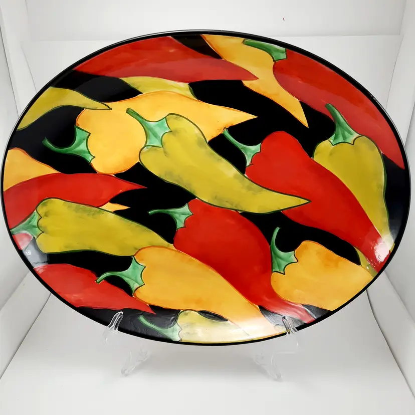 Caliente Handpainted Peppers Oval Serving Platter Plate by Clay Art