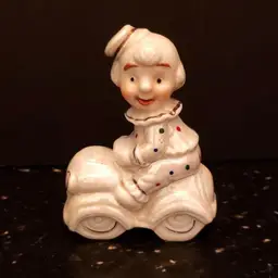 Clown Car Figurine Luster Glaze Vintage Porcelain Ceramic Polka Dot Carnival Clown