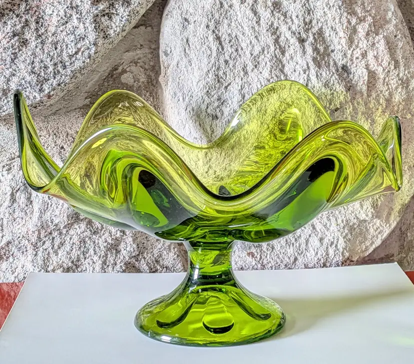 Viking Glass Company Epic 6 Petal Avocado Green Large Compote