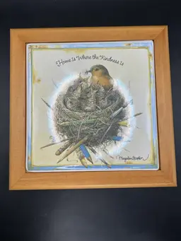 VTG Marjolein Bastin Ceramic Trivet Wall Hanging Framed “Home is where the Kindness Is” 7.75"×7.75"