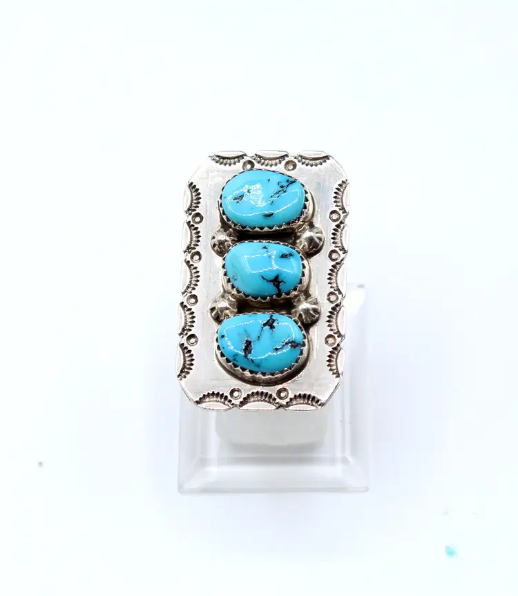 Tina Jones Navajo sterling silver turquoise size 7.5 ring 13.18g