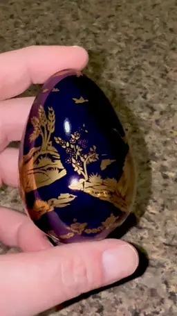 Vintage Signed Franklin Mint 1988 Cobalt Blue & Gold Victorian Lady Egg