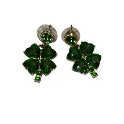 J. Crew Clover Green Earrings In Goldtone 1.5”