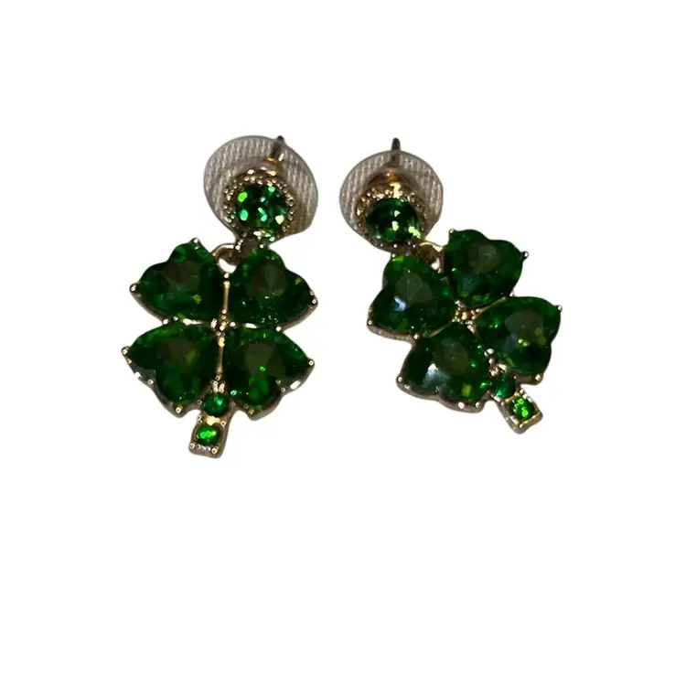 J. Crew Clover Green Earrings In Goldtone 1.5”