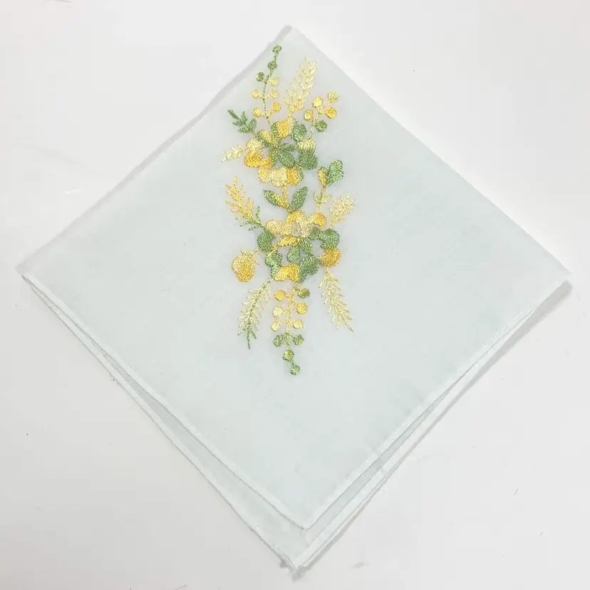 Embroidered Yellow Floral Bridesmaid Handkerchief Wedding Cottage Core Granny Vintage