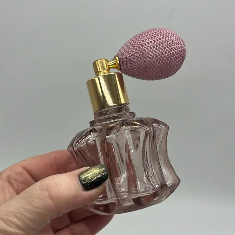 Glass Perfume Bottle Pink Art Deco Style Screw Top Decor Vintage  | 3.25”