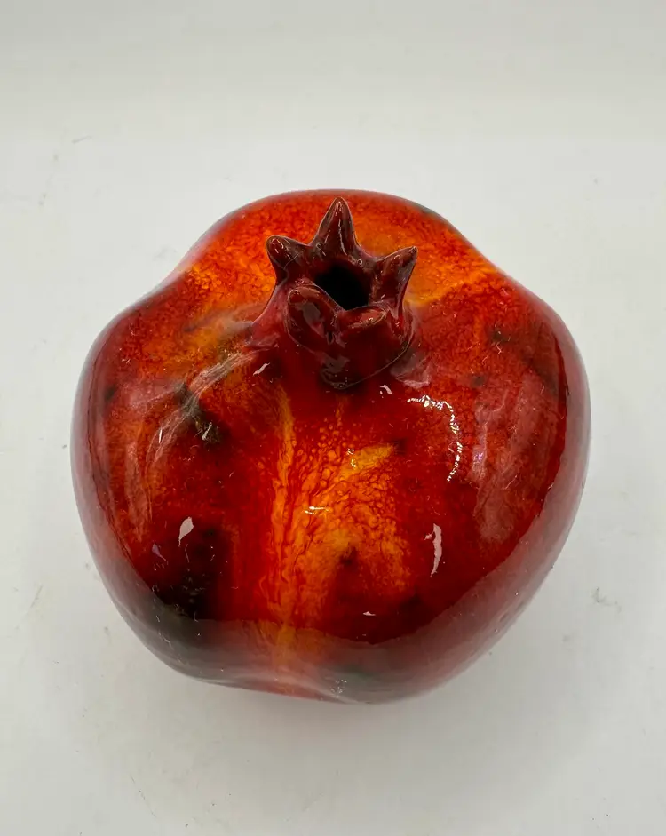 Signed Red Pomegranate Bud Vase Pottery Ceramic Heavy Glaze