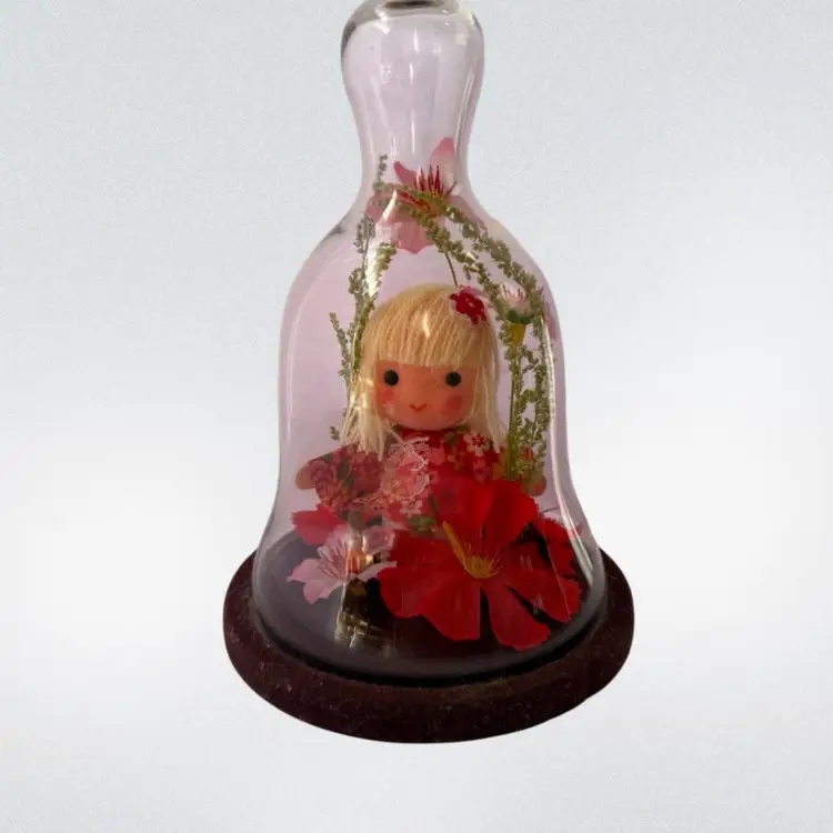 Vintage Kitsch 70’s Japanese Doll in Glass Bell Cloche