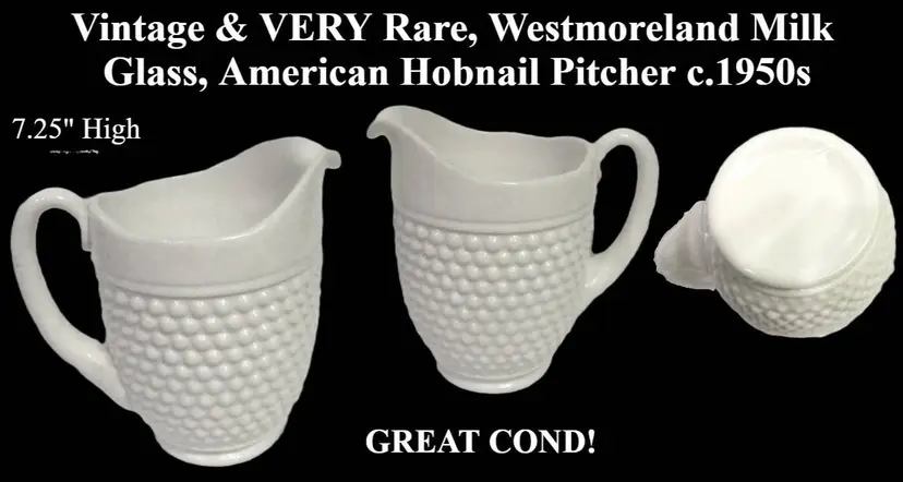 Vintage VERY, VERY RARE, 1950s Westmoreland Glass, Milk Glass American Hobnail Pitcher