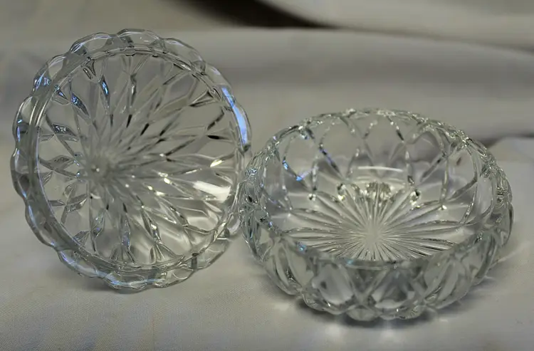 Vintage Diamond-Cut Glass Candy Dish with Lid