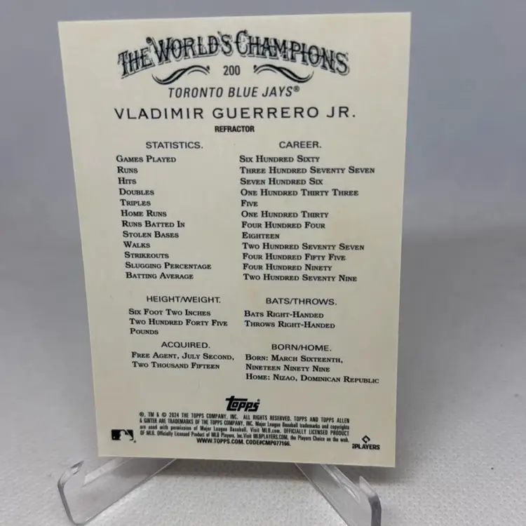 2024 Topps Allen & Ginter - Vladimir Guerrero Jr. #200 Chrome Refractor Parallel Toronto Blue Jays