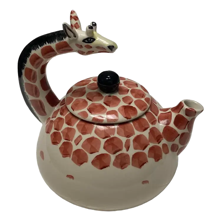 Vintage 1990's Pier One Ceramic Giraffe Shaped Teapot, 6.5" Tall
