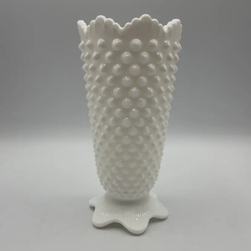 Fenton Hobnail Milk Glass Crown Top Petal Vase