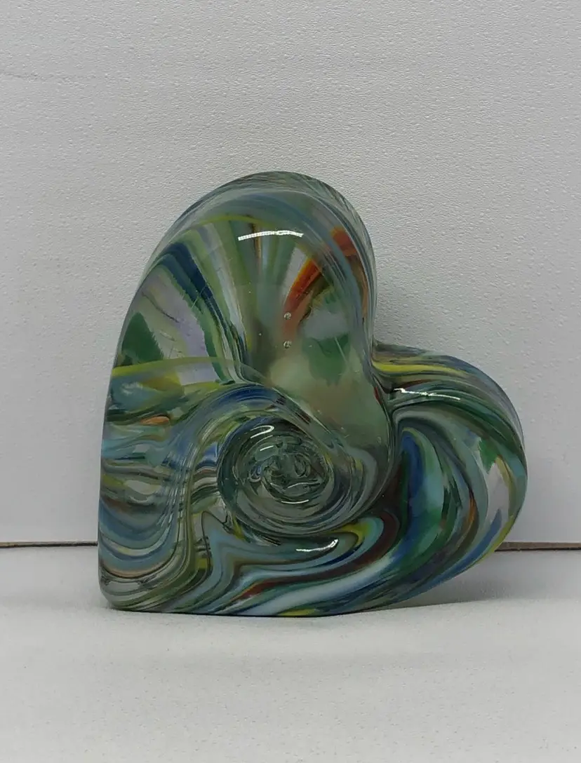 Hand-Blown Art Glass Swirl Heart Paperweight