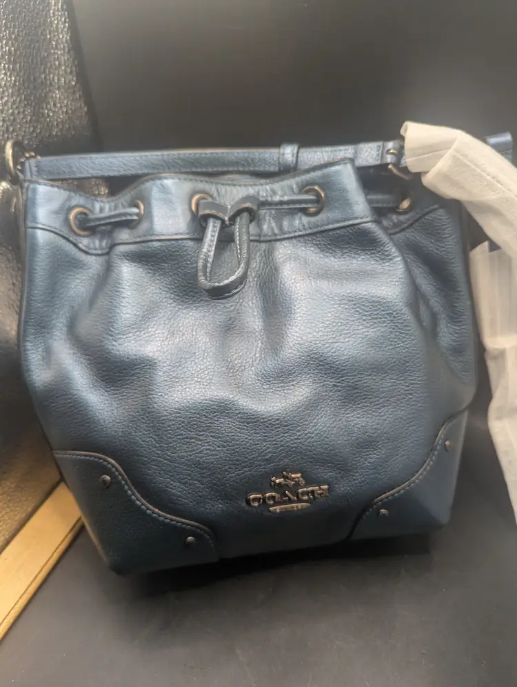 NWT Coach Baby Mickey Drawstring Crossbody In Metallic Blue Never Used