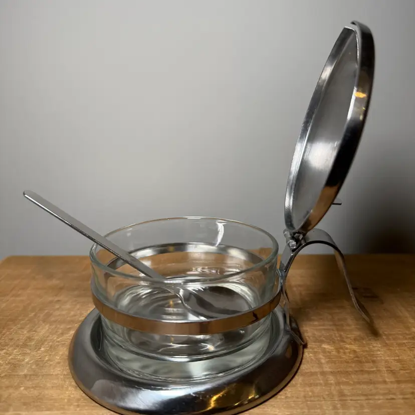 Glass and Stainless Steel Marmalade Jam Pot with Spoon