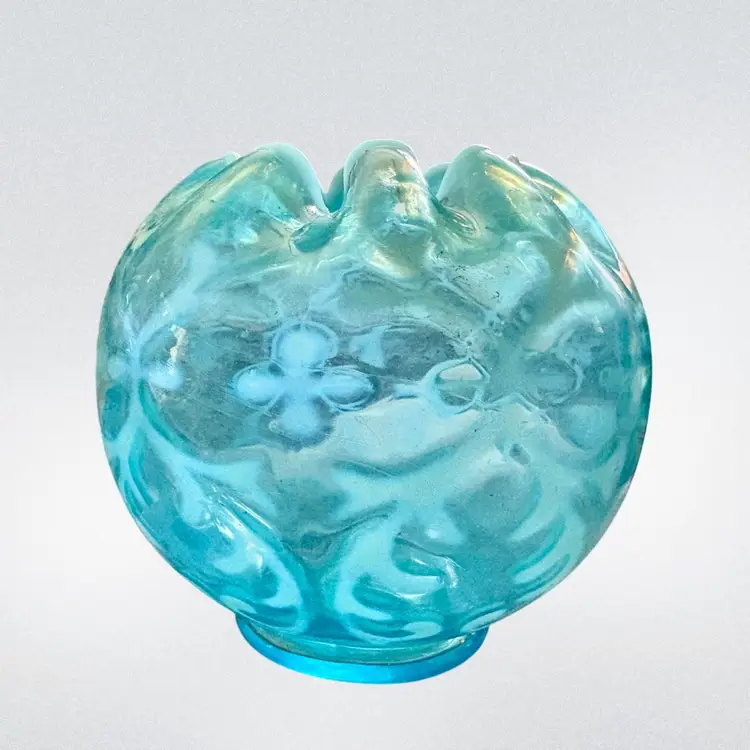 Fenton Blue Opalescent Spanish Lace Rose Bowl