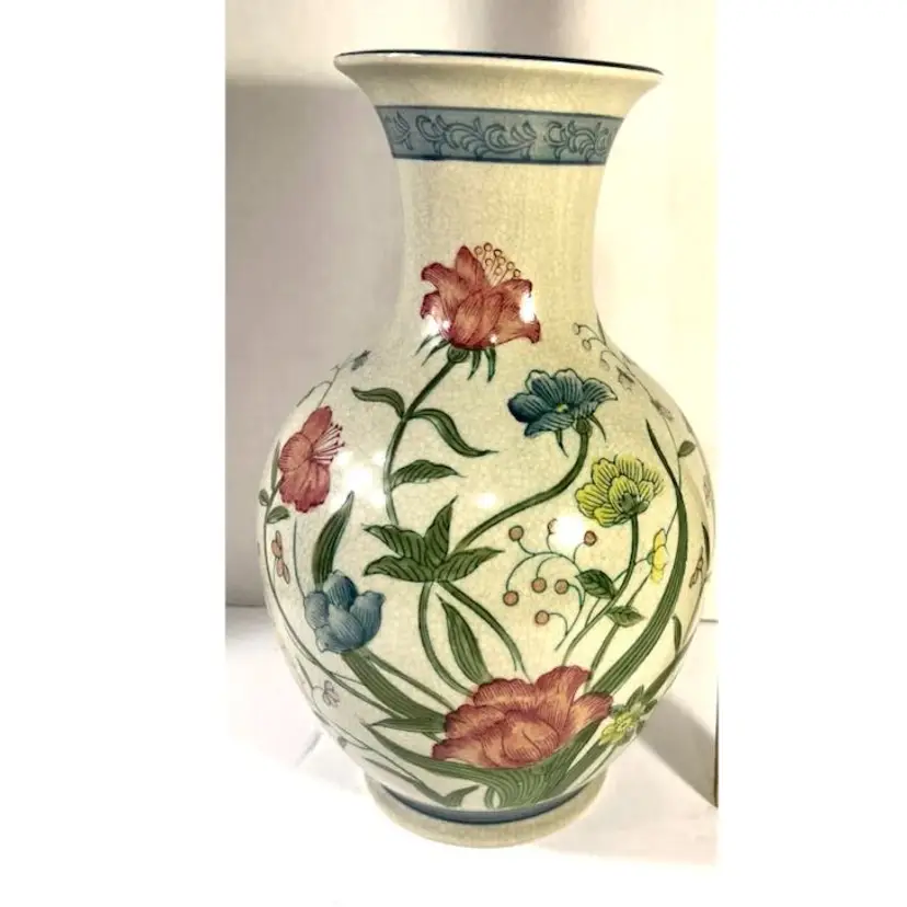 Signed Andrea by Sadek Vase 6603 Handed Painted Porcelain 12.5” Floral Flowers Japan