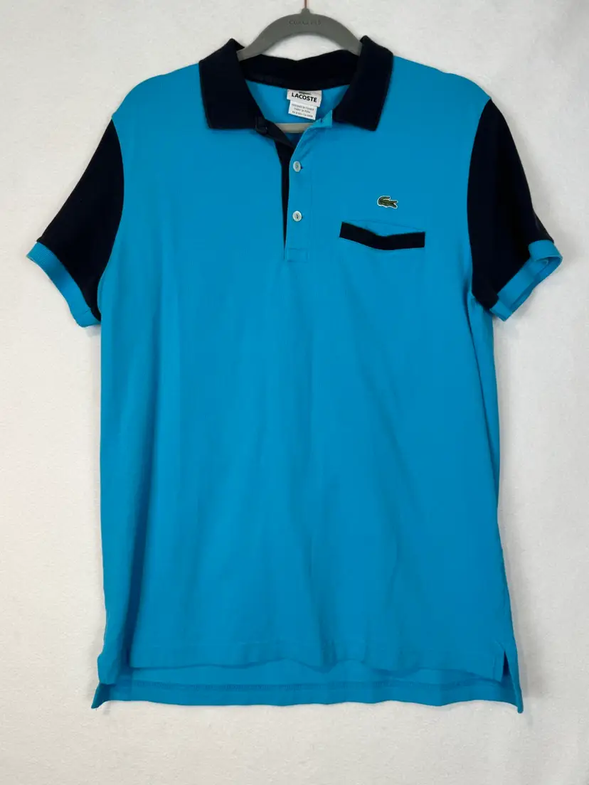 Lacoste Polo Shirt Mens 6 Mediun Teal Black Embroidered Logo Pocket Retro Izod
