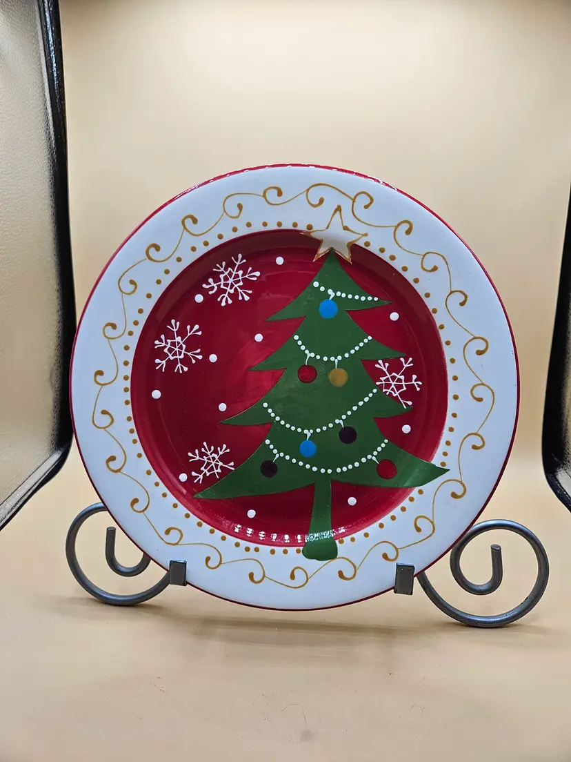 Pier 1 Handpainted Christmas Tree 🎄 10.25" Ironstone Dinner Plate
