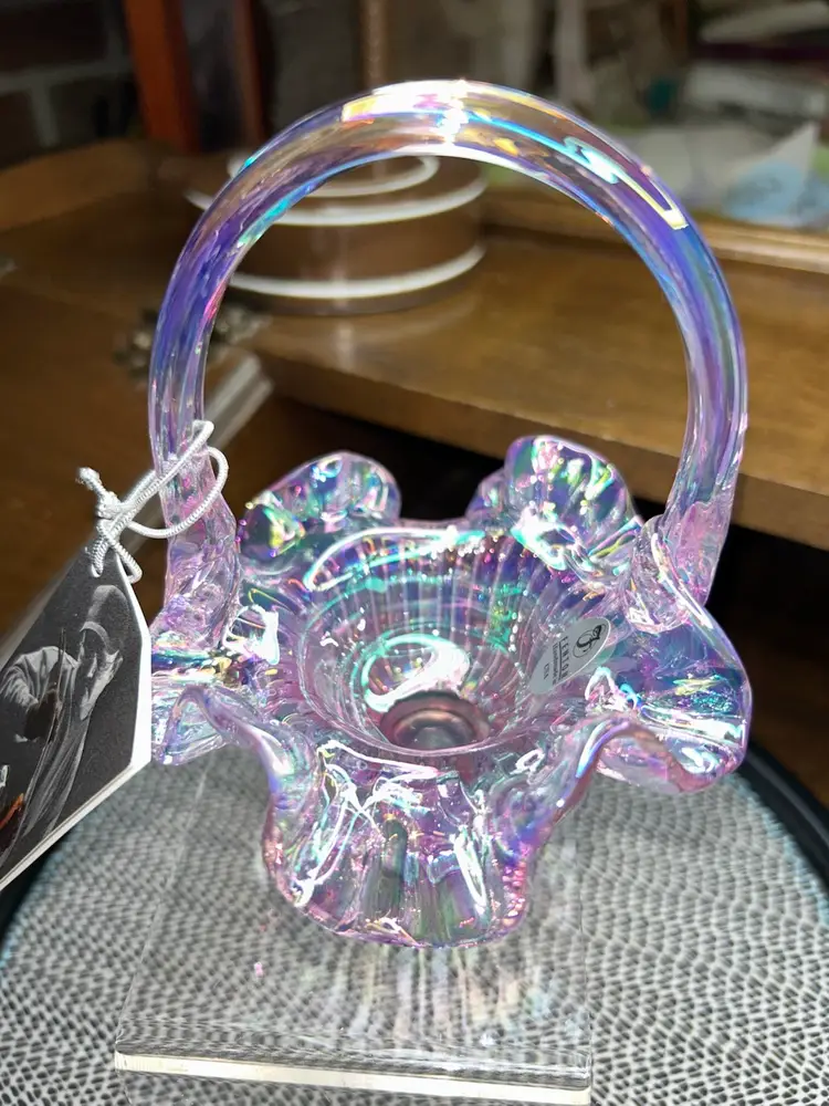 Fenton Faberge Mini Basket Opalescent Pink