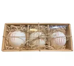 Rae Dunn EAT DRINK BE MERRY Ornament Set of 3 New in Gift Box