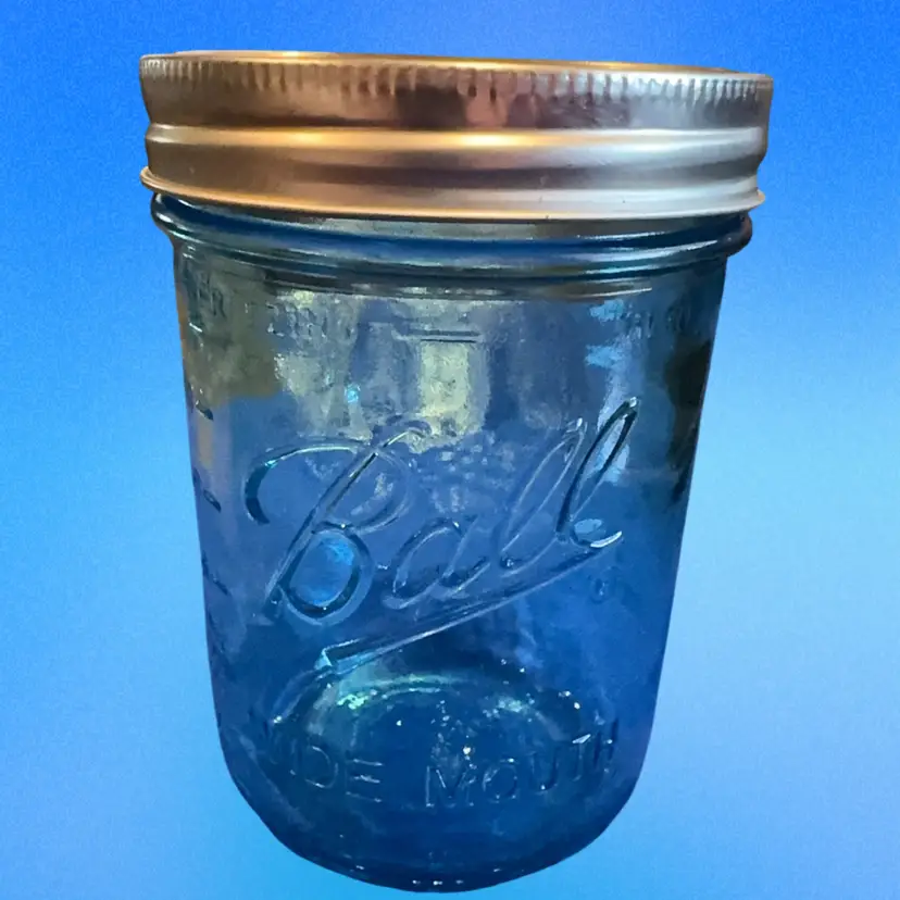 Blue Glass Wide Mouth Ball Canning Jar Made In USA 16 Oz