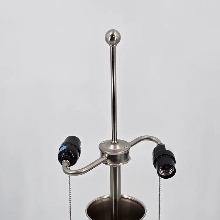 Vintage 1990s Retro Emess Lighting 2 Bulb Wood & Chrome Lamp Light