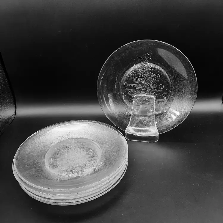 Duralex France Clear Glass Christmas Tree Plates Set Of 6