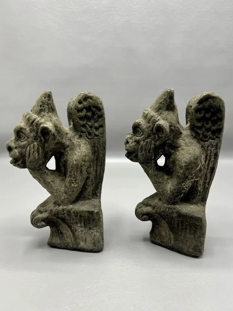 Pair Vintage Gargoyle Figurines Stone Gothic Fantasy 6" Winged Creatures Decor