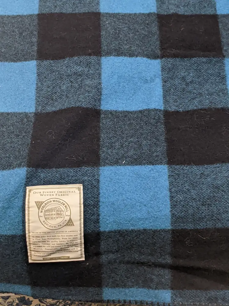 Vintage WOOLRICH Wool Black Blue Plaid Blanket 50x60 Camp Cabin Bedroom Stadium Throw Lodge Warm Cozy Witchy Dark Fall Winter Football
