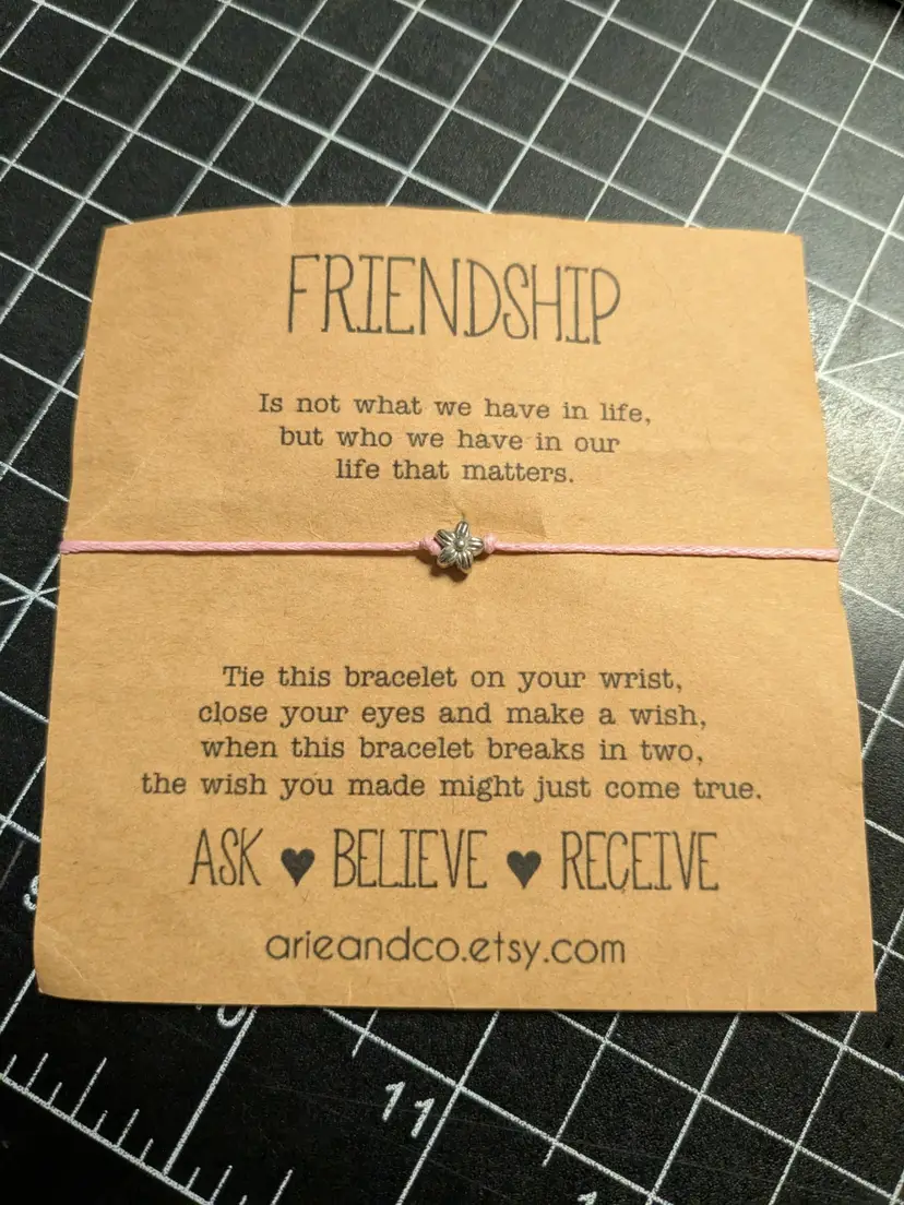 Friendship Bracelet Silver Tone Flower Pink Cord NOS