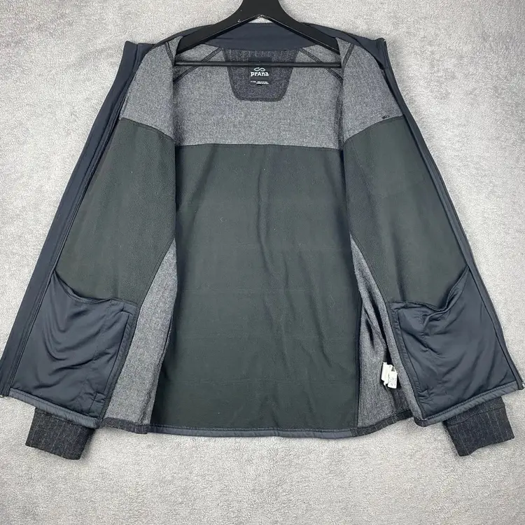 prAna Jacket Mens Extra Large Gray Quilted Panel Wool Blend Full Zip Pockets 3205