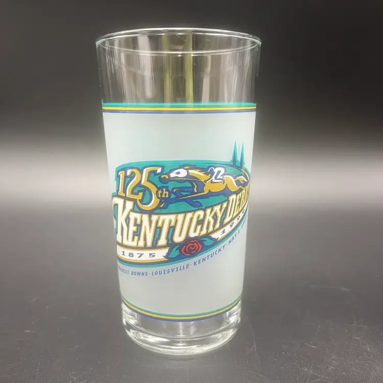 1999 125th Kentucky Derby Official Souvenir Frosted Glass Churchill Downs Run For The Roses Jockey Club