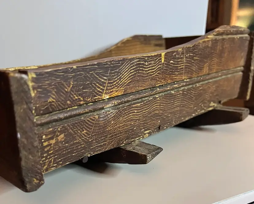 Vintage Primitive Handmade Wooden Bead Board Doll Cradle 12 1/2”