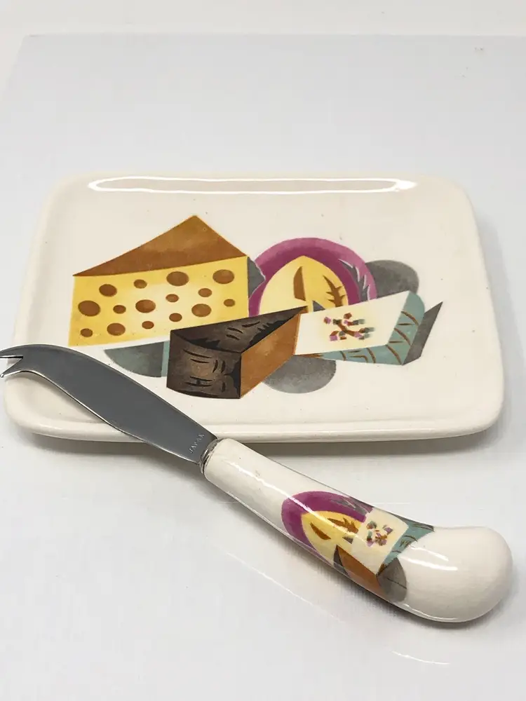 Napco Ceramic Cheese Plate and Knife Japan