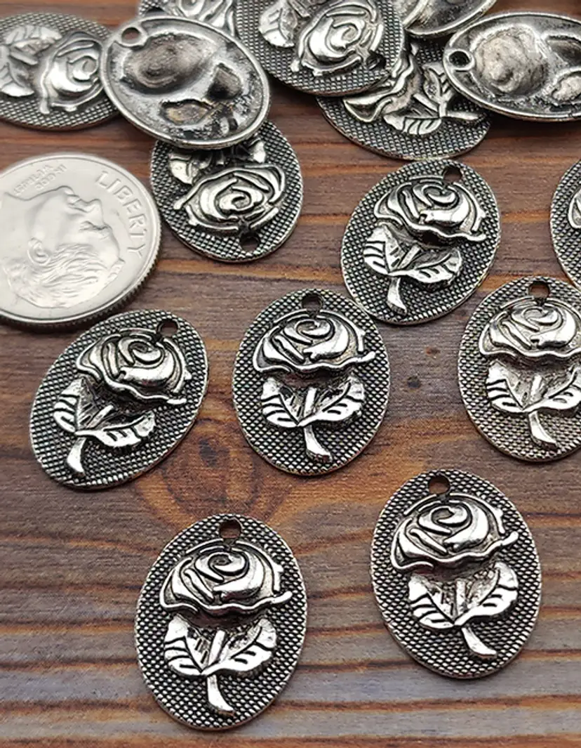 20pcs Rose Charms, antiqued silvertone #CC133